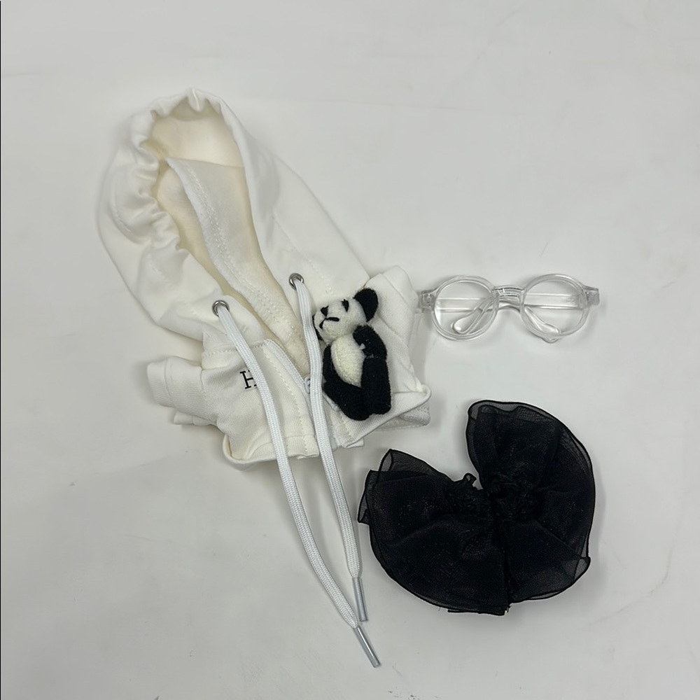 Labubu clothing white zip hoodie with panda black tutu and glasses